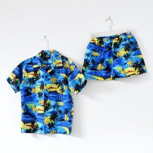ROYAL CREATIONS Hawaiian Tropical Sunset Palm Tree Shirt & Shorts Matching Set